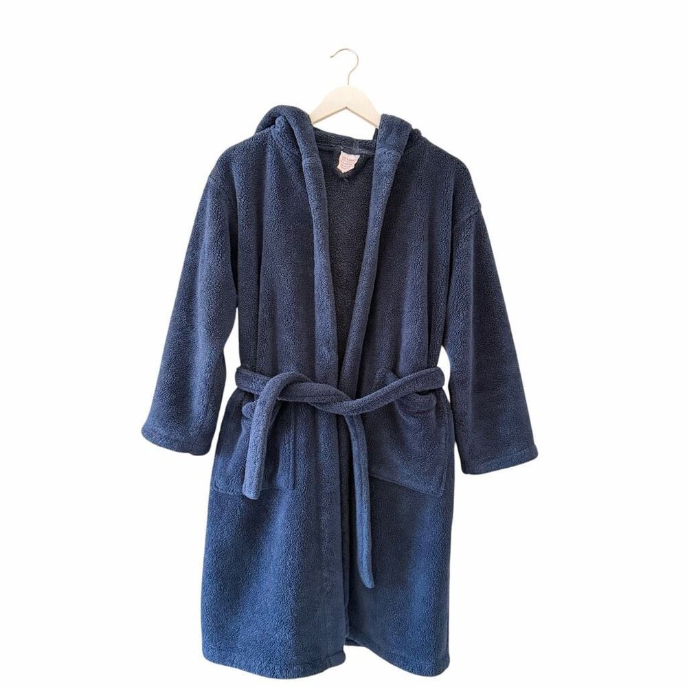 Melsimo Navy Hooded Terry Pockets Front Tie Long Sleeves  Kid's Bathrobe  SZ XL